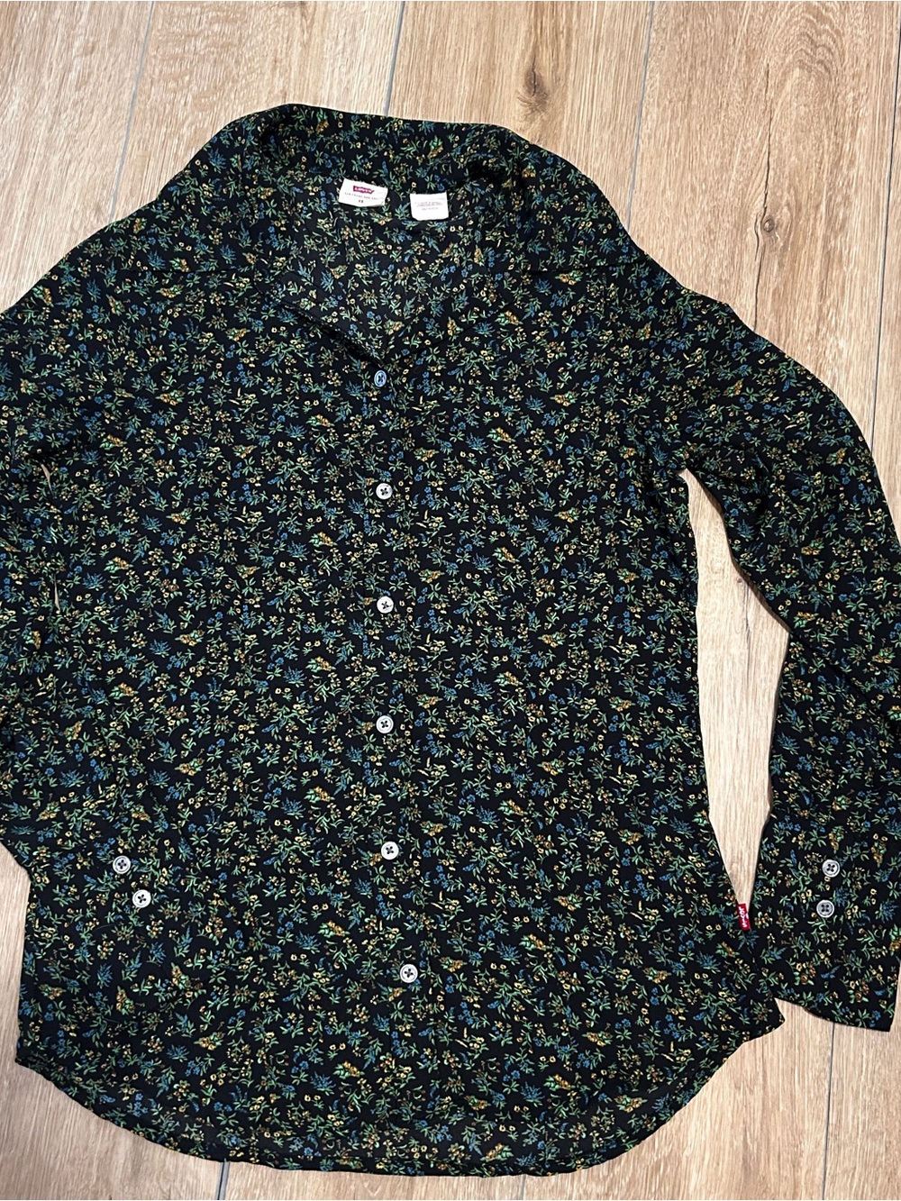 Levi's Black Floral Button-Down Shirt with Blue and Green Accents